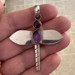 NWOT 𝅺STERLING SILVER 925 AMETHYST DRAGONFLY PENDANT​​